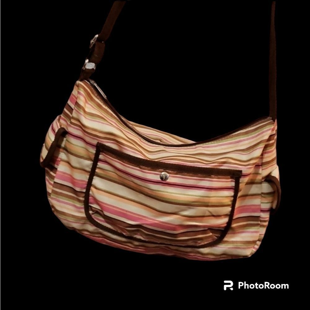 Multi-Colored Stripped Polyester Crossbody Bag - image 1